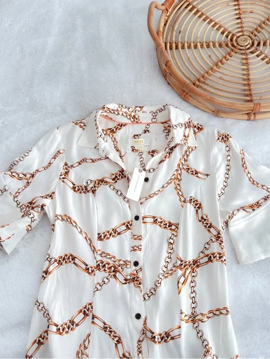 Anthropologie Maeve Chain Printed Short Sleeve Shirt Maxi Dress NWT - Picture 9 of 15